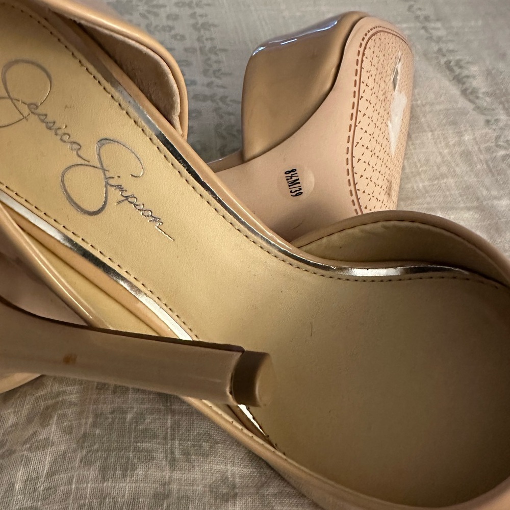 Jessica Simpson Nude Patent Peep-Toe Platform Heels